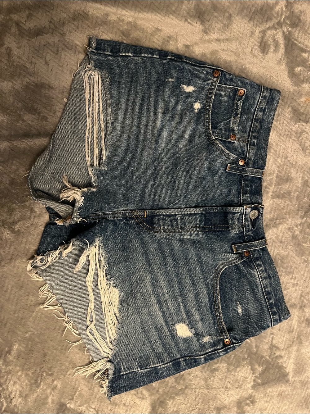 Levi's Distressed High-Rise Denim Shorts - Blue